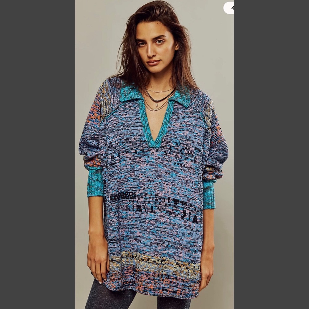 #1609 Free People Seasons of the Sun Knit mini dress Tunic XL - Picture 2 of 8